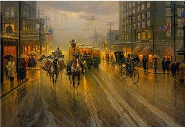 G Harvey - Early Downtown Houston - Limited Edition Lithograph