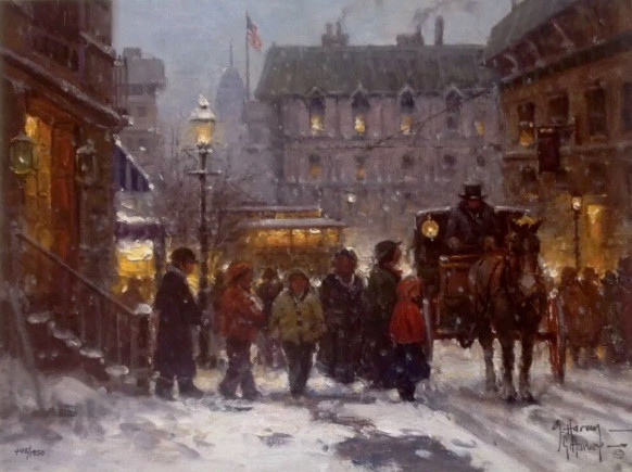 G Harvey - Fresh Snow in the City - Limited Edition Lithograph