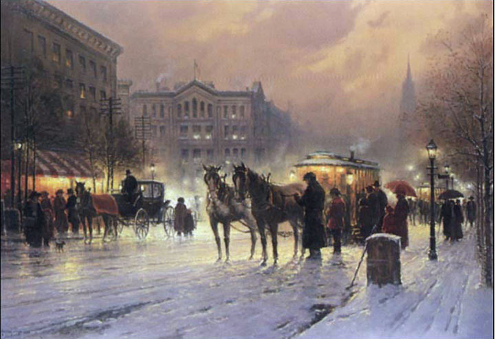 G Harvey - Horse Trolley Park Row - Limited Edition Lithograph