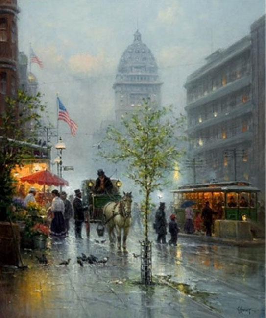 G Harvey - Market Street Trolleys- San Francisco - Limited Edition Giclee on Canvas