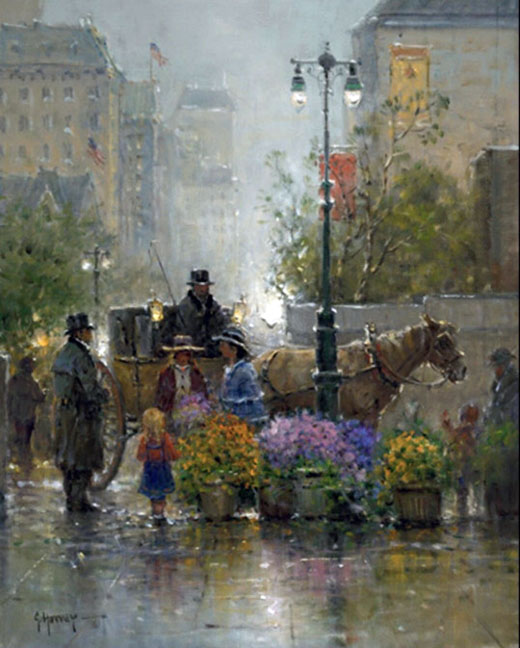 G Harvey - Shopping for Flowers - Limited Edition Giclee on Canvas