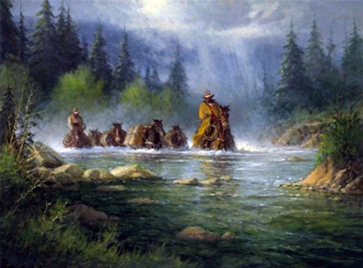 G Harvey - Spring River Crossing - Limited Edition Lithograph on Canvas