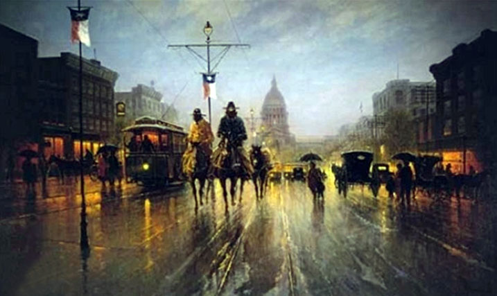 G Harvey - Streetcars Along the Avenue - Limited Edition Lithograph