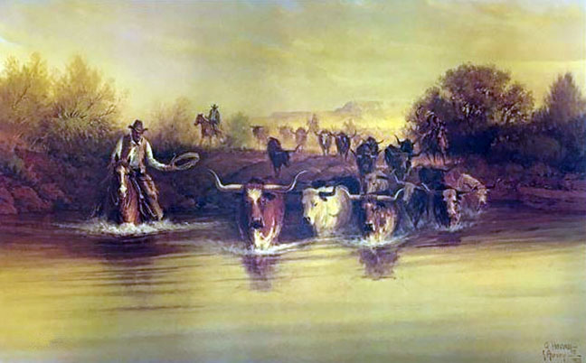 G Harvey - Texas from Hide and Horn - Limited Edition Lithograph