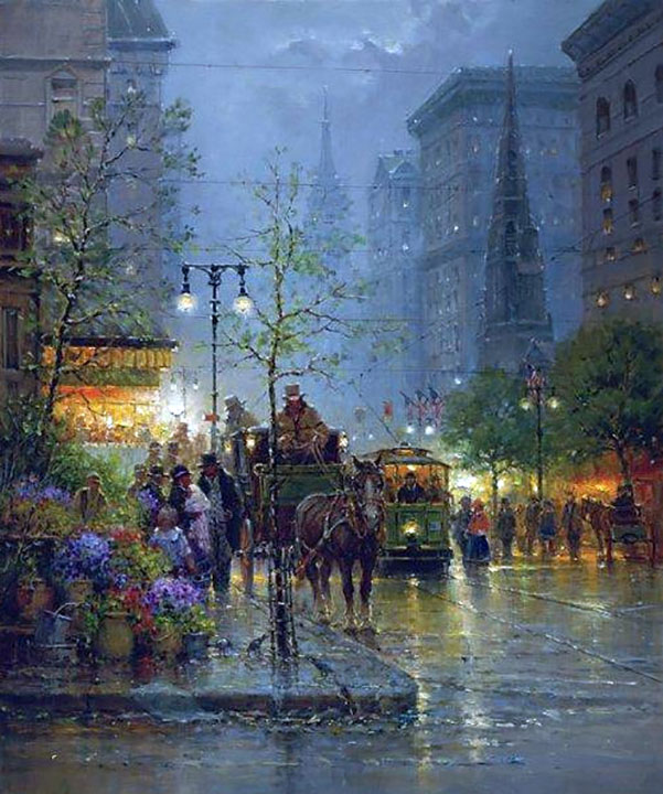 G Harvey - Vendors on Fifth Avenue - Limited Edition Giclee on Canvas