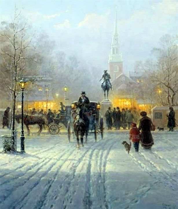 G Harvey - Winter Eve in Old Boston - Limited Edition Lithograph