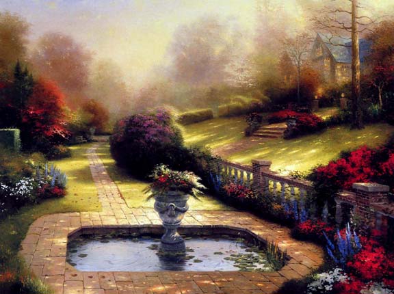 Thomas Kinkade - Beyond Autumn Gate Morning at Ivy Crest Manor and Gardens Beyond Autumn Gate - Limited Edition Offset Lithograph on Canvas