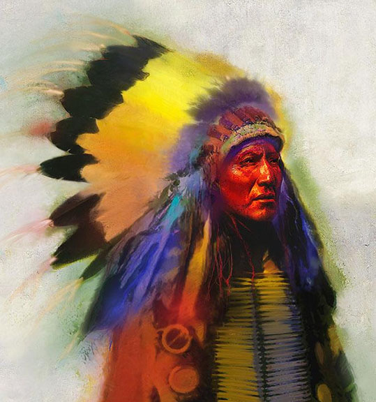 R Tom Gilleon - Turning Bear Crow Warrior - Limited Edition Fine Art on Canvas