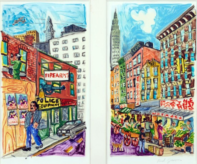 Red Grooms - Center and Mott Streets - Limited Edition Lithograph