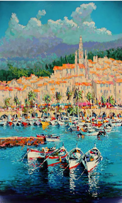 Kerry Hallam - Menton Harbor - Limited Edition Serigraph