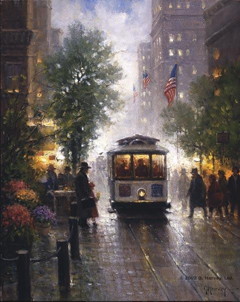 G Harvey - Cable Cars on Powell - Limited Edition Giclee on Canvas