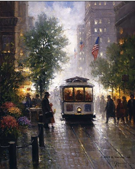 G Harvey - California Cable Cars - San Francisco - Limited Edition Giclee on Canvas