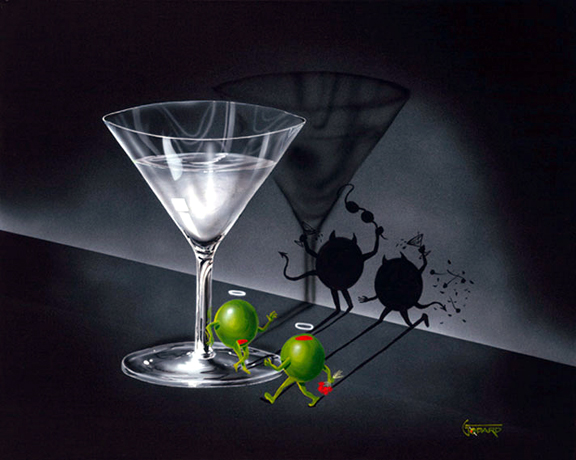 Michael Godard - He Devil She Devil Martini - Limited Edition Giclee on Canvas