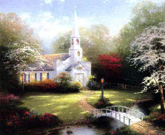 Thomas Kinkade - Hometown Chapel Hometown Memories II - Limited Edition Offset Lithograph on Canvas