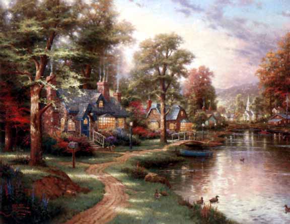 Thomas Kinkade - Hometown Lake Hometown Memories IV - Limited Edition Offset Lithograph on Canvas