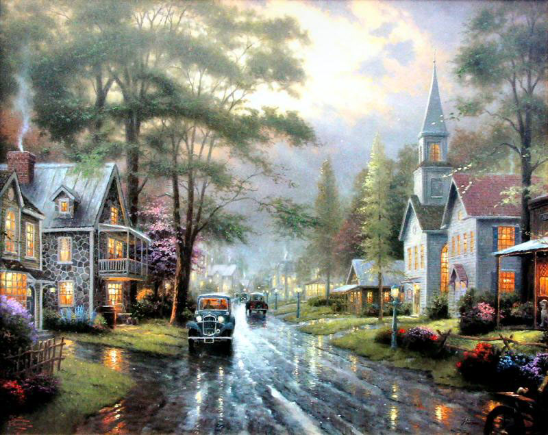 Thomas Kinkade - Hometown Evening Hometown Memories III - Limited Edition Offset Lithograph