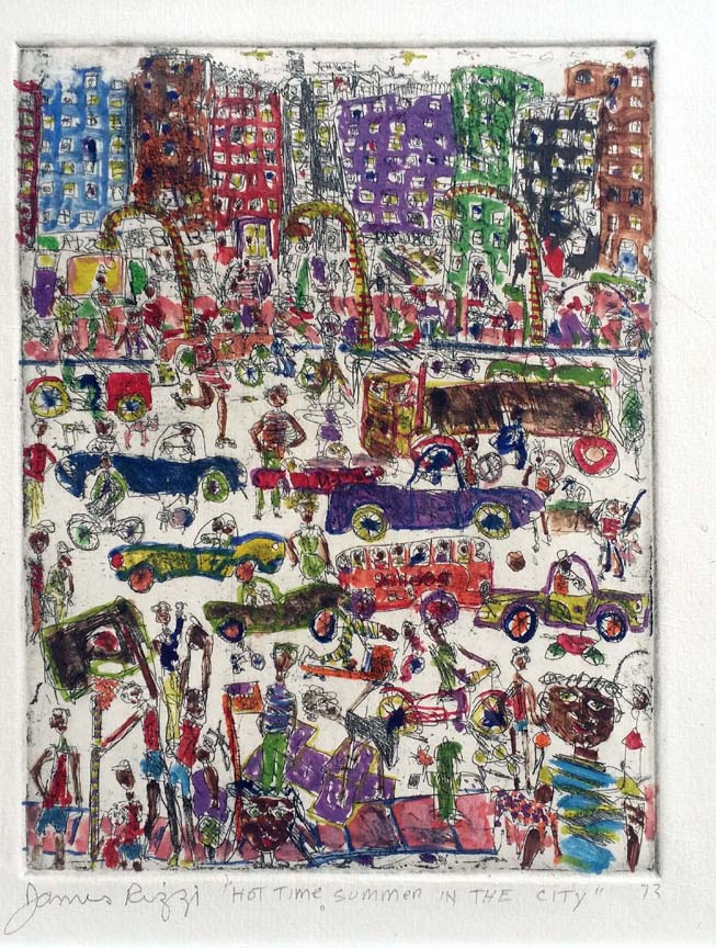 James Rizzi - Hot Time Summer In The City - Original Hand Painted Etching