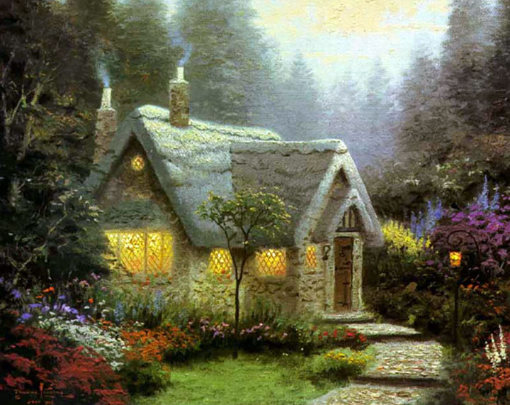 Thomas Kinkade - Cedar Nook Cottage - Limited Edition Offset Lithograph on Canvas
