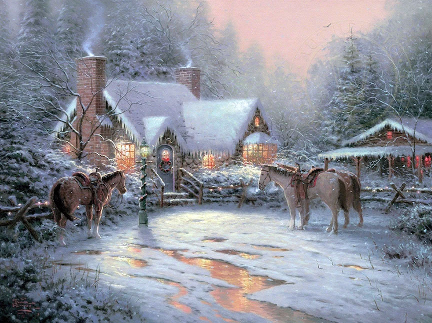Thomas Kinkade - Christmas Welcome - Limited Edition Offset Lithograph on Canvas