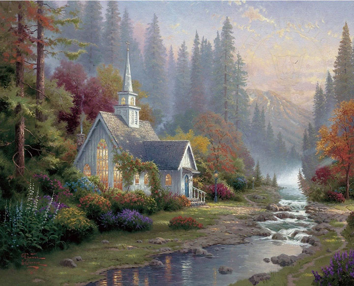 Thomas Kinkade - Forest Chapel - Limited Edition Offset Lithograph on Canvas