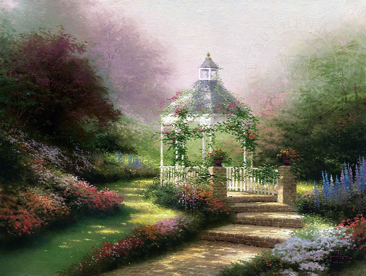 Thomas Kinkade - Hidden Gazebo - Limited Edition Offset Lithograph on Canvas