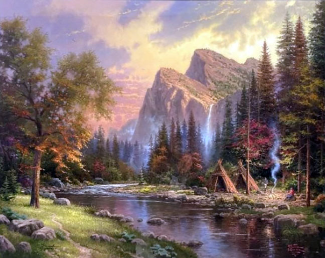 Thomas Kinkade - Mountain Declare His Glory - Limited Edition Offset Lithograph on Canvas