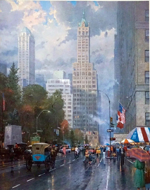 Thomas Kinkade - New York, Central Park South at 6th Avenue - Limited Edition Offset Lithograph on Canvas