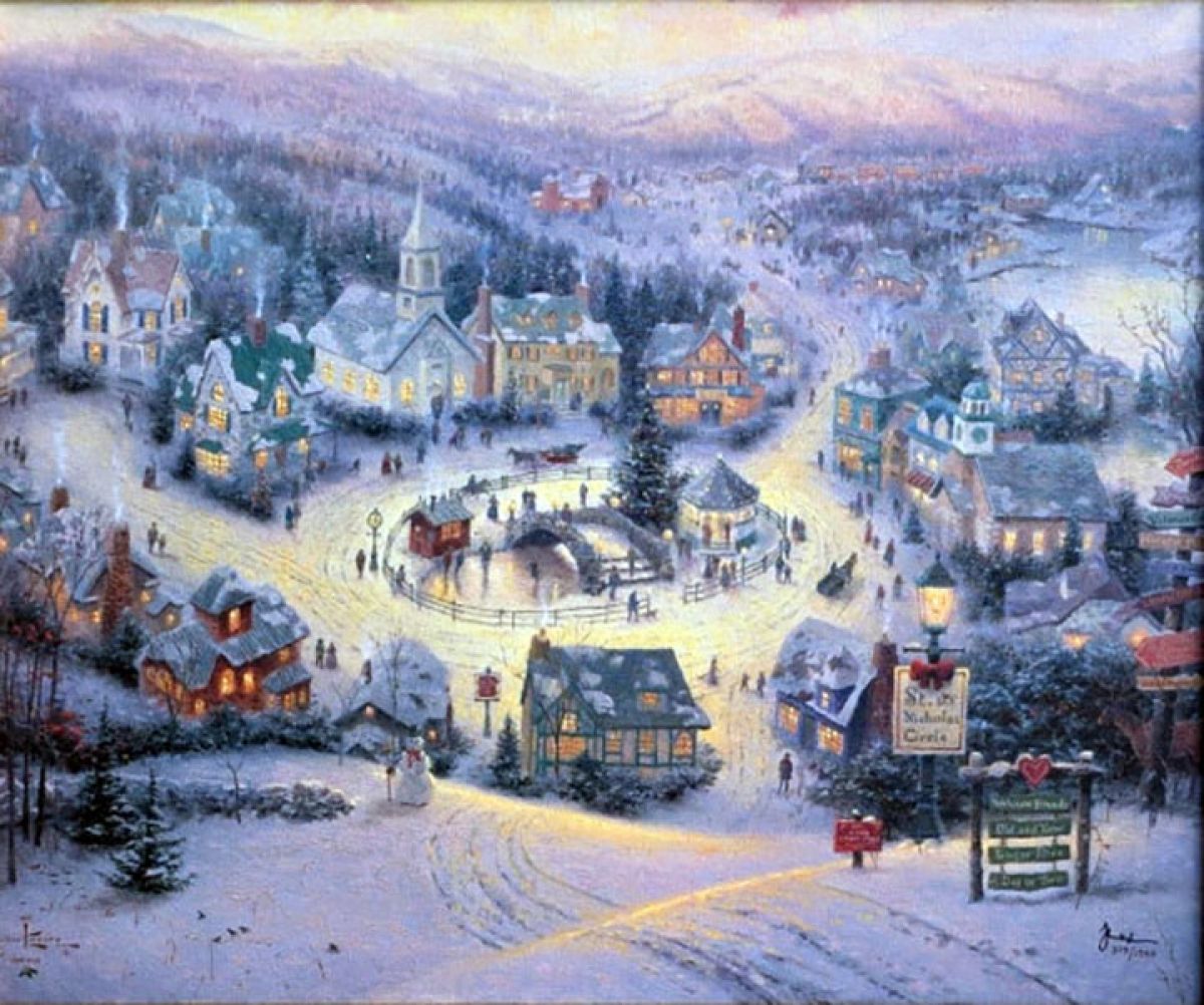 Thomas Kinkade - St. Nicholas Circle - Limited Edition Offset Lithograph on Canvas