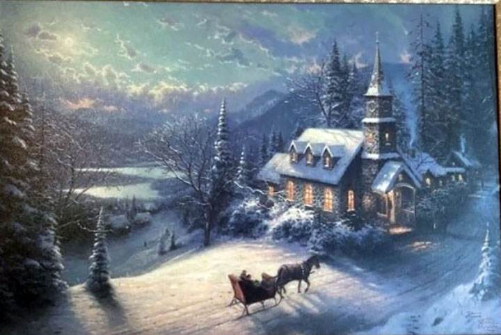 Thomas Kinkade - Sunday Evening Sleigh Ride - Limited Edition Offset Lithograph on Canvas