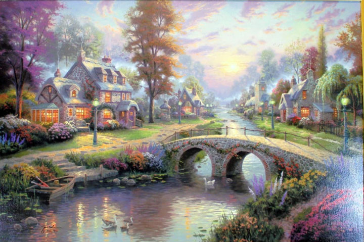 Thomas Kinkade - Sunset On Lamp Lighter Lane - Limited Edition Offset Lithograph on Canvas