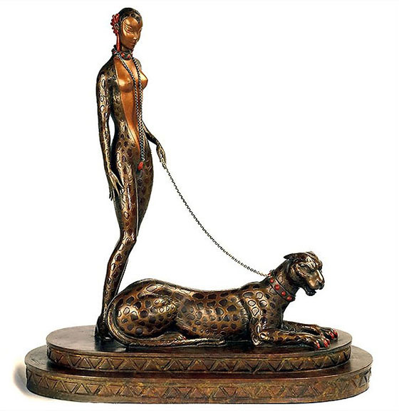 Erte - La Femme a La Panthere - Limited Edition Bronze Sculpture