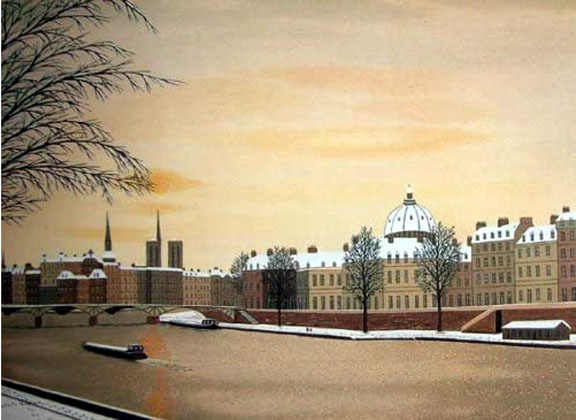 Fanch Ledan - La Seine Enneigee - Limited Edition Lithograph