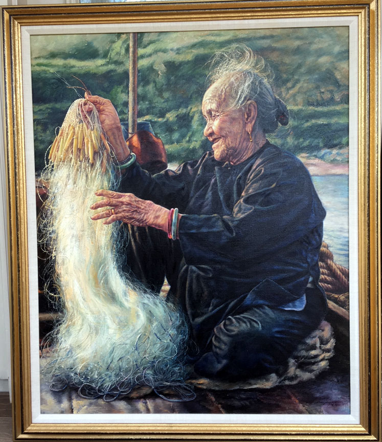 Wai Ming - Lady Sitting in a San Pan - Original Painting - Oil on Canvas