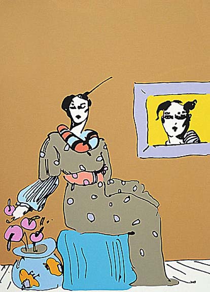 Peter Max - Lady With Picture - Limited Edition Serigraph