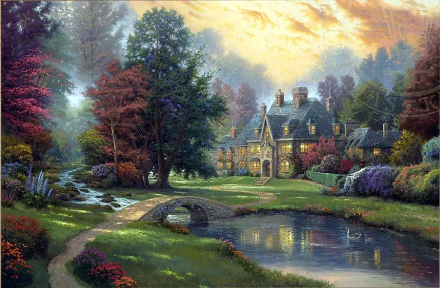 Thomas Kinkade - Lakeside Manor - Limited Edition Offset Lithograph on Canvas