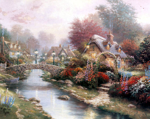 Thomas Kinkade - Lamplight Bridge Lamplight Lane V - Limited Edition Offset Lithograph