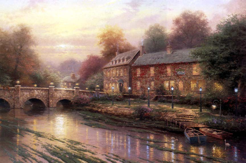 Thomas Kinkade - Lamplight Inn Lamplight Lane III - Limited Edition Offset Lithograph on Canvas