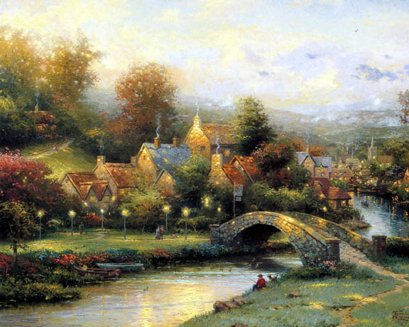 Thomas Kinkade - Lamplight Village Lamplight Lane VI - Limited Edition Offset Lithograph on Canvas