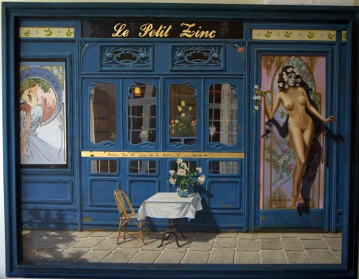 Juan Medina - Le Petit Zinc - Original Painting - Mixed Media 