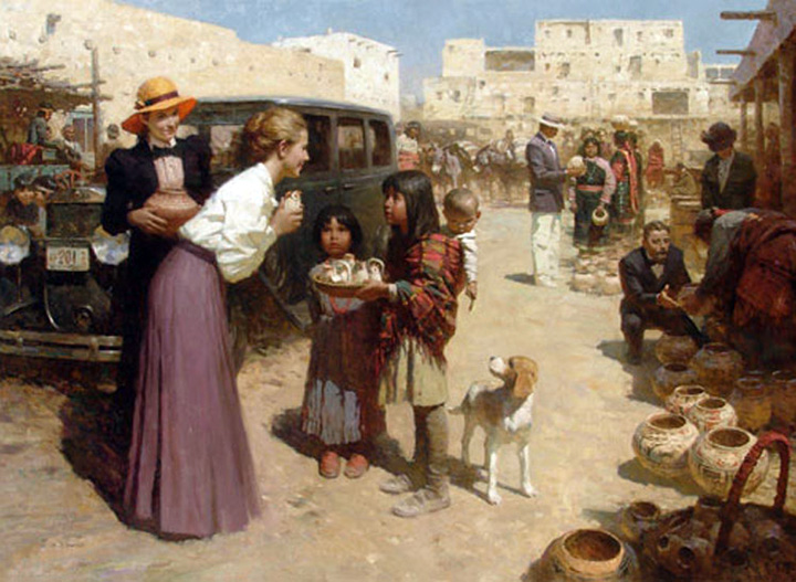 Z.S. Liang - Pueblo Street Market Morning Commerce - Limited Edition Giclee on Canvas