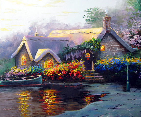 Thomas Kinkade - Lochaven Cottage - Limited Edition Offset Lithograph on Canvas