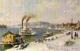 John Stobart - Marietta The Mail Line Packet Courier arriving at the Wharfboat on the Ohio in 1875 - Limited Edition Lithograph