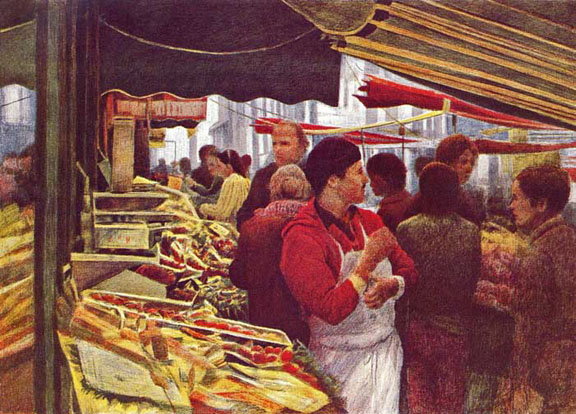 Harold Altman - Market Rue de Buci - Limited Edition Lithograph