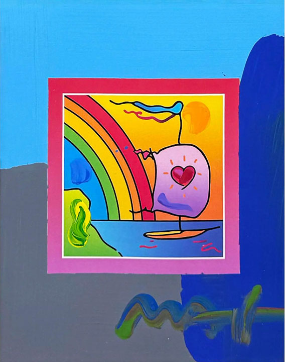 Peter Max - Sailboat With Heart On Blends - Limited Edition Mixed Media