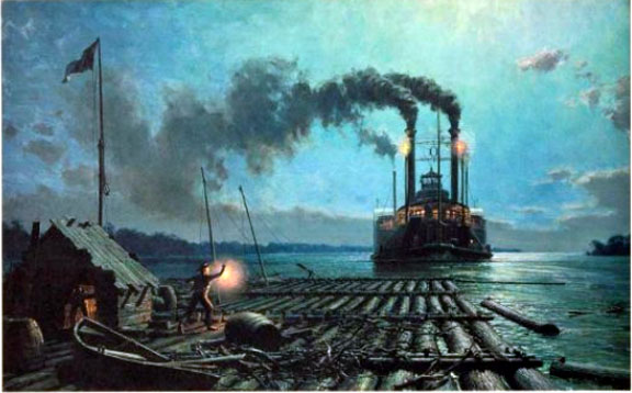 John Stobart - Moonlight Encounter on the Mississippi - Limited Edition Lithograph
