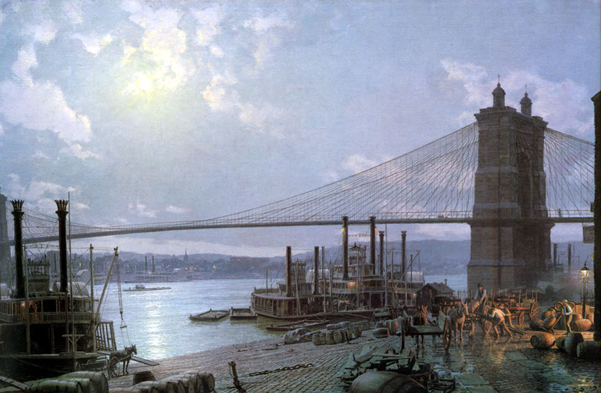John Stobart - Cincinnati Moonlight on the Ohio from the Public Landing in 1880 - Limited Edition Lithograph