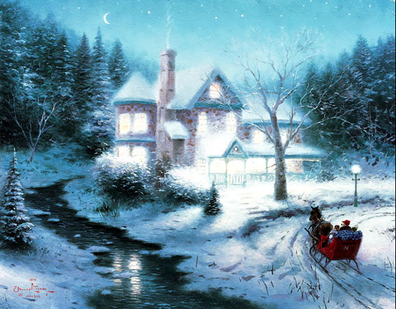 Thomas Kinkade - Moonlit Sleigh Ride - Limited Edition Offset Lithograph on Canvas