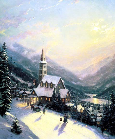 Thomas Kinkade - Moonlit Village - Limited Edition Offset Lithograph on Canvas