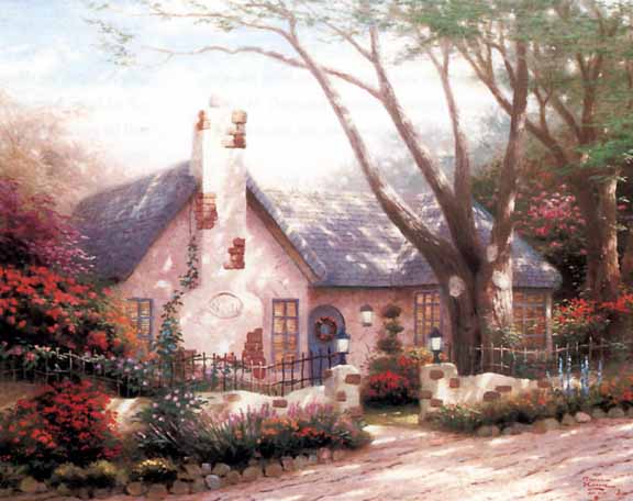 Thomas Kinkade - Morning Glory Cottage - Limited Edition Offset Lithograph on Canvas