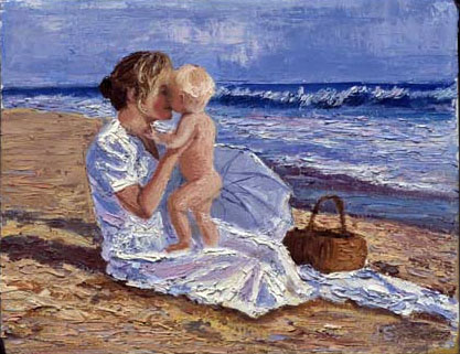 Jane Seymour - Mother And Child On The Beach - Limited Edition Giclee on Canvas